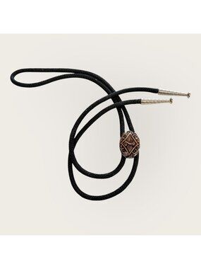 Western Bolo Tie With Ornate Metal Bird Slide and Tips Southwestern